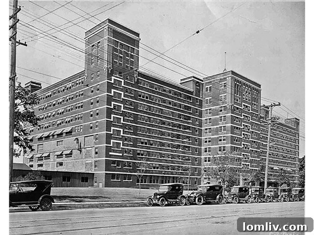 The imposing Sears warehouse and distribution center, a large brick industrial building