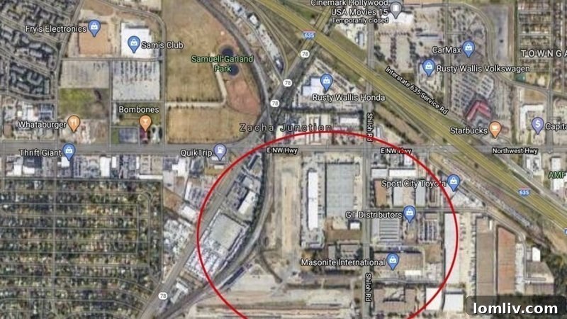 Casa View Mobilizes Online Against Concrete Plant 2 Map showing Zacha Junction Batch Plant location near Northwest Highway and Garland Road, indicating the proposed site.