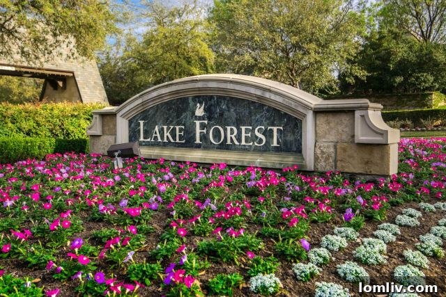 Tranquil fountain and lush landscaping within the Lake Forest Dallas community