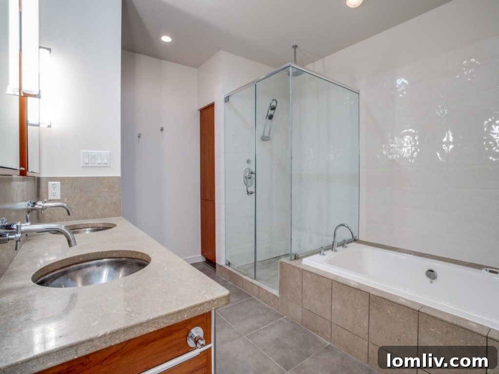 A modern bathroom in the newly added section of 4411 Pomona