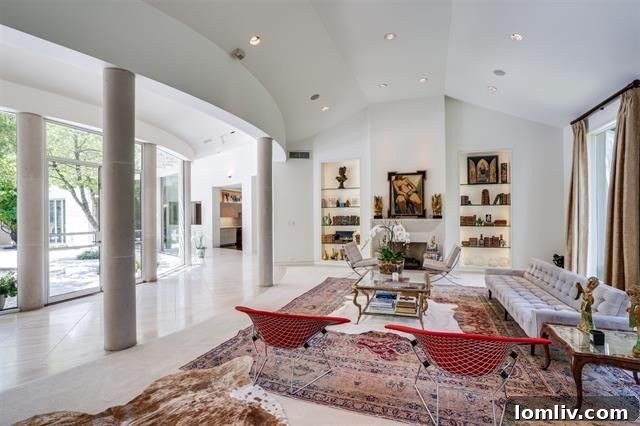 Lease the Bud Oglesby Estate: An Iconic Backdrop for Neiman Marcus Catalogs 4 Interior View Highlighting Architectural Details of 4524 Park Lane