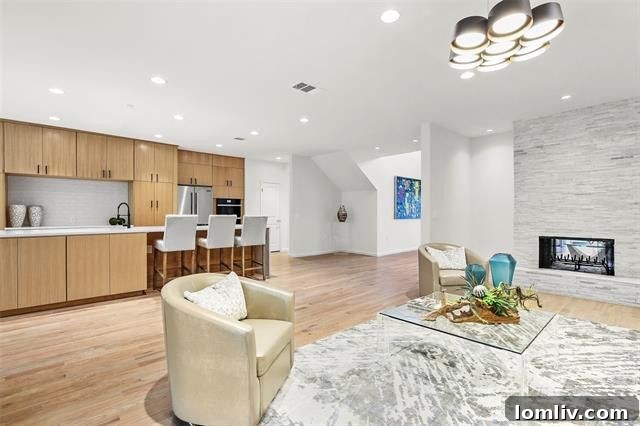 Spacious and modern living room interior in remodeled Dallas home