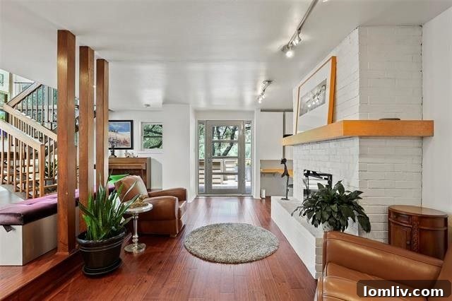 The artistic interior of the garage, featuring a vibrant blue and a multi-colored honeycomb pattern.
