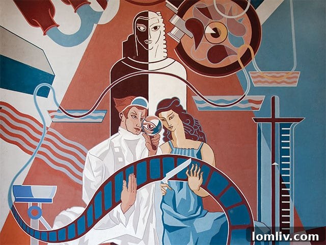 Art Deco photographic process mural detail at Fair Park