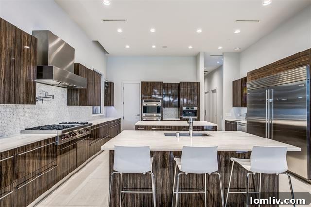 Elegant dining room with high ceilings and artistic wall features