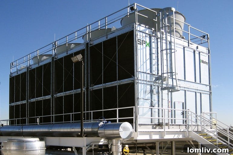 Rooftop cooling tower of a high-rise building, illustrating HVAC systems