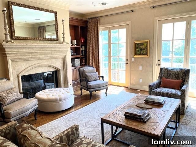 Elegant dining room with high ceilings and tasteful decor