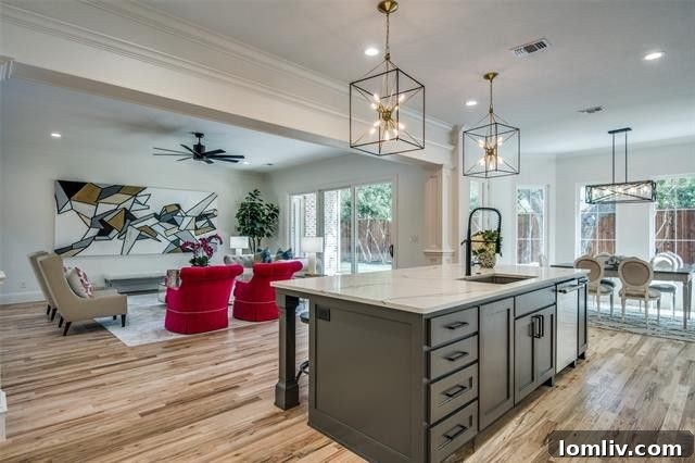 Elegant Hallway or Entryway with High Ceilings and Modern Art