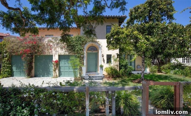 Exterior view of Geena Davis's Mediterranean-style home in Pacific Palisades