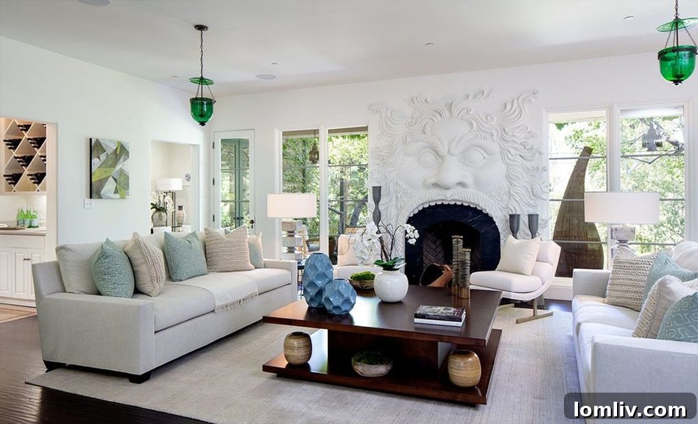 Spacious and serene living space or den in Geena Davis's Pacific Palisades home