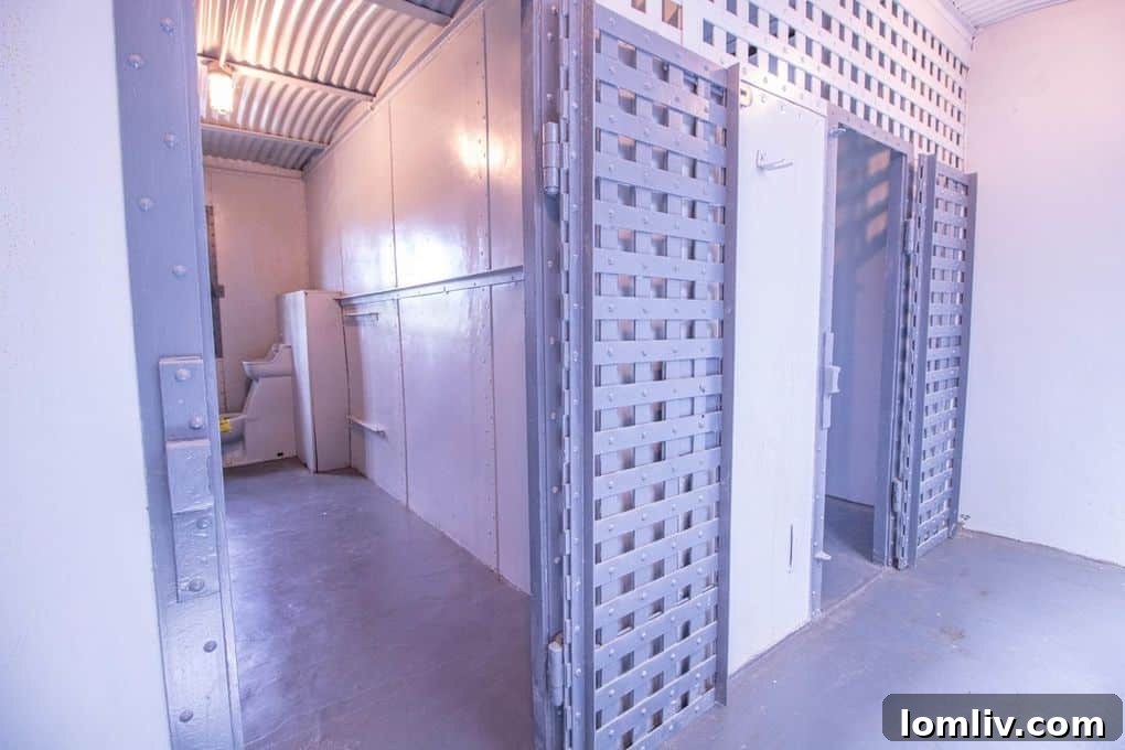 A corridor connecting various cells in the extensive jail section