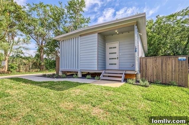 Sleek exterior of a modern shipping container home in Dallas