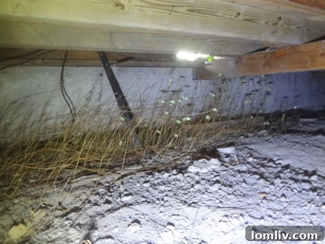 A poorly executed foundation repair in a crawl space, resembling temporary shims.