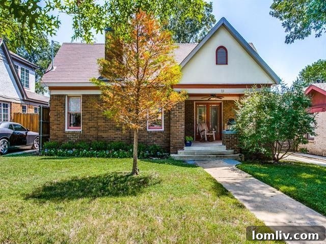 Inviting front exterior of a charming Dallas home with mature landscaping