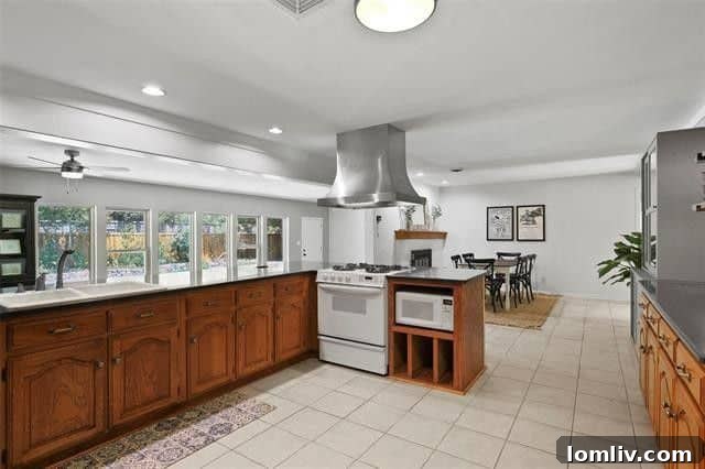 Elegant dining room featuring a charming brick fireplace accent