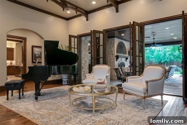 Grand entrance of the luxury estate at 4307 Beechwood Lane