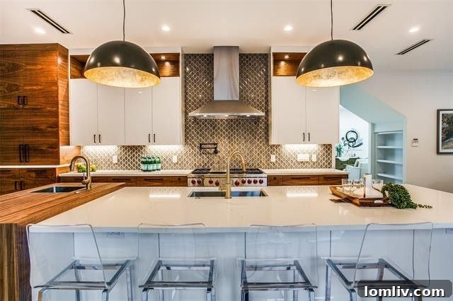 Contemporary Kitchen Island and Dining Area - 8401 Linwood