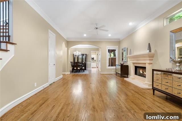 Well-Appointed Living Room with Fireplace and Wet Bar 3451 Shenandoah Street