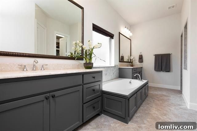 Luxurious master bedroom with new carpet and private backyard view.