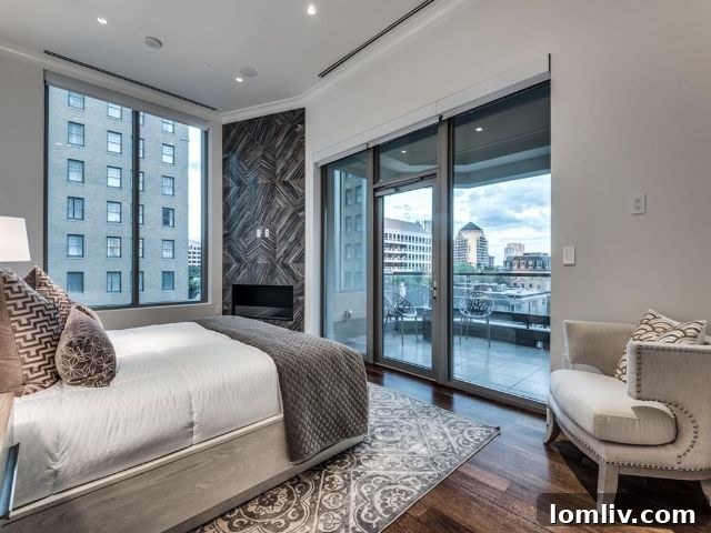 The Stoneleigh Residences: The Zenith of Sky-High Opulence 10 Principal bedroom with fireplace and balcony access in Stoneleigh Unit 4A