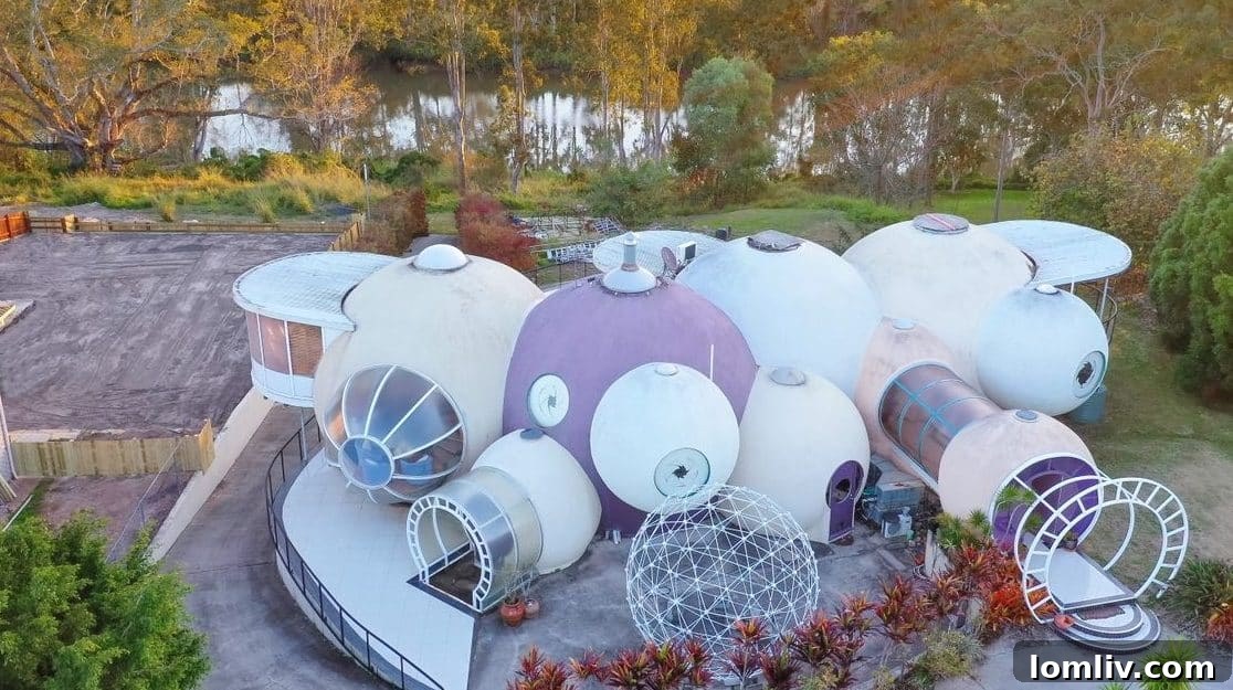 Distinctive dome structures of The Bubble House at sunset