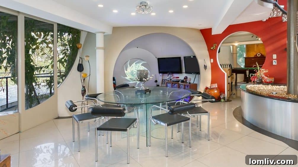 Interior view of a living space within The Bubble House, showcasing curved walls and natural light