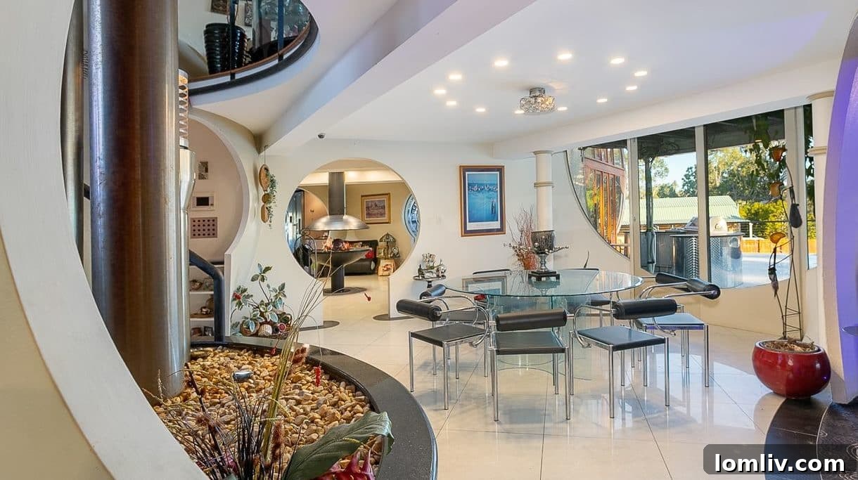 Another interior perspective of The Bubble House, highlighting its unique multi-level design