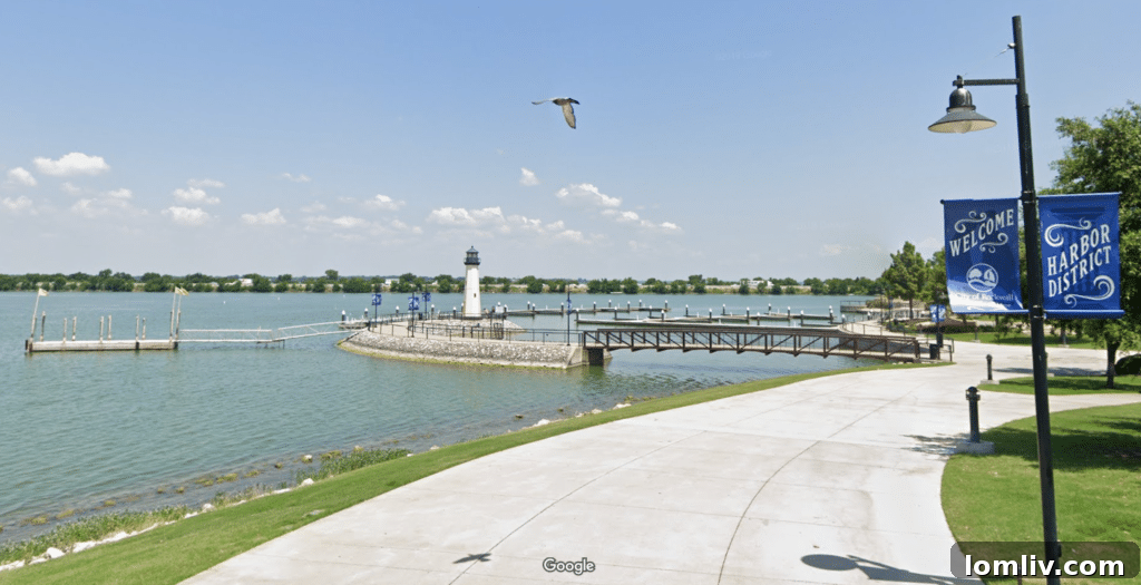 Rockwall, Texas's scenic Harbor District on Lake Ray Hubbard, a major attraction.