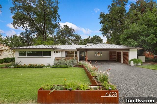 The elegant exterior of a Midcentury Modern home on Marquita Avenue, Dallas.