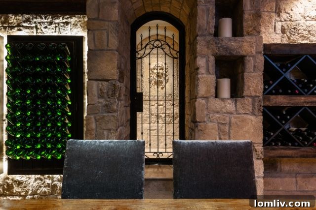 Charming stone-clad wine cellar and tasting room, perfect for intimate dinners.