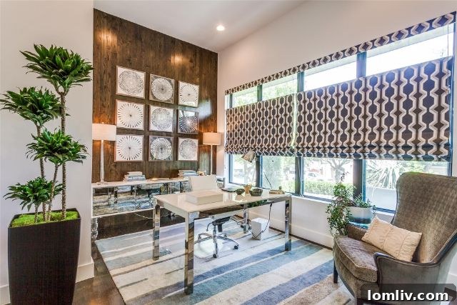 Modern living room with high ceilings