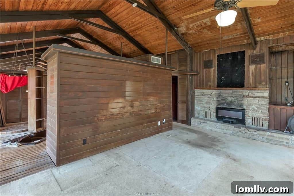 Conversation Pits The Second Chapter 6 Detail shot of a wall showing exposed framing and daylight peeking through, indicating structural issues.