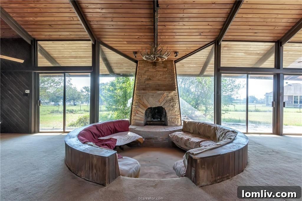 Conversation Pits The Second Chapter 10 Another angle of the worn conversation pit, emphasizing the challenges and opportunities for renovation.