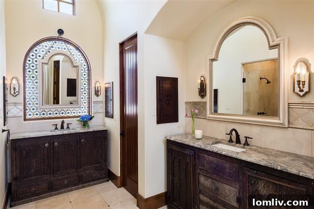 Görkemli Akdeniz Rönesansı Malikane 16 Bathroom Vanity Dallas Luxury