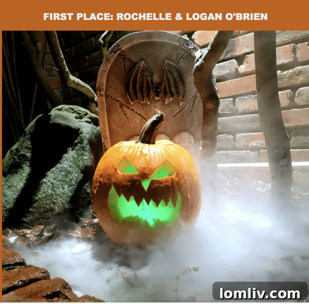 A creatively painted pumpkin resembling a popular movie character, detailed and vibrant