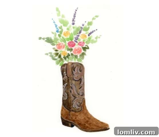 Taylor Paladino's 'Boot with Flowers' art print, perfect for Southern charm