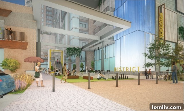 Rendering of the proposed development with an uninspired waterfall feature