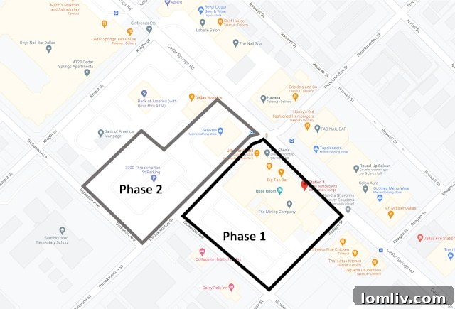 Map showing the Cedar Springs block and existing bars for redevelopment