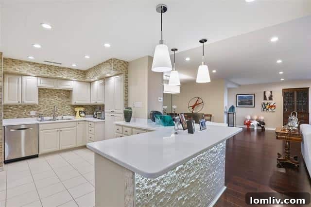 Gourmet Kitchen with Stacked-Stone Breakfast Bar and Mosaics