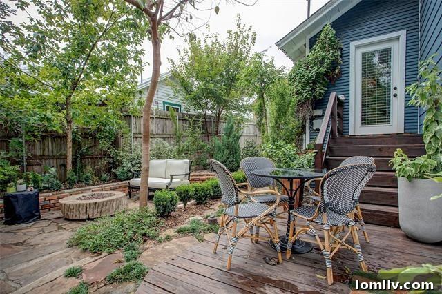 Charming backyard patio with fire pit, ideal for outdoor entertaining