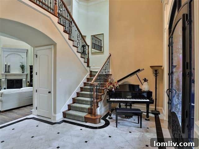 Elegant main entrance with wrought iron doors in a luxury Fort Worth home
