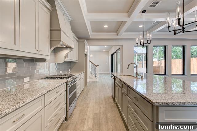 Bright open-concept living area with a statement fireplace