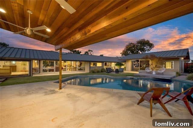 Sparkling swimming pool and outdoor living area