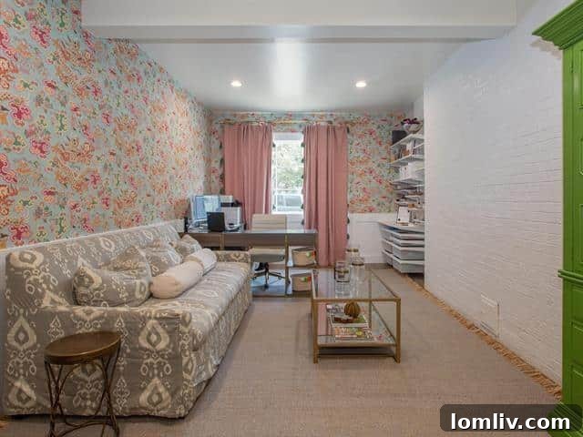 Versatile home office or study space with modern shelving and natural light