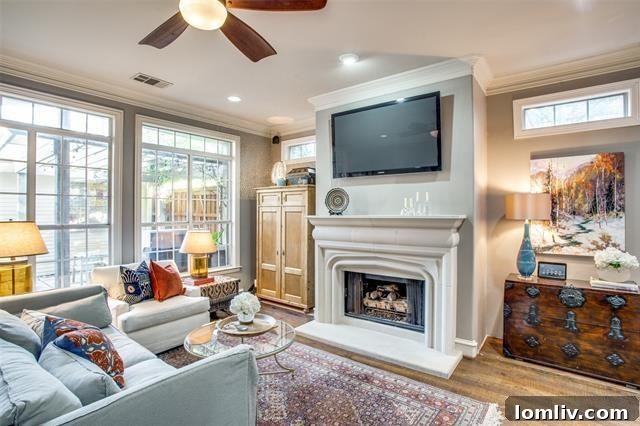 Bright and airy living space in a Dallas Oak Lawn townhome with ample natural light.