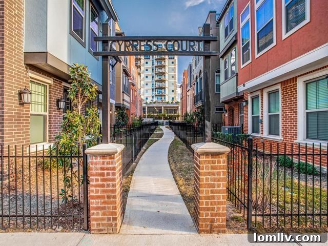 A striking exterior view of 1379 Arch Place, a modern townhome showcasing the new architectural wave in Dallas's rapidly developing Cedars District.