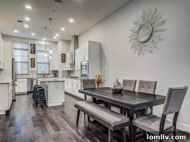 The sleek, modern kitchen at 1379 Arch Place, featuring a large central island, high-end gas cooktop, elegant granite counters, abundant cabinetry, and floods of natural light.
