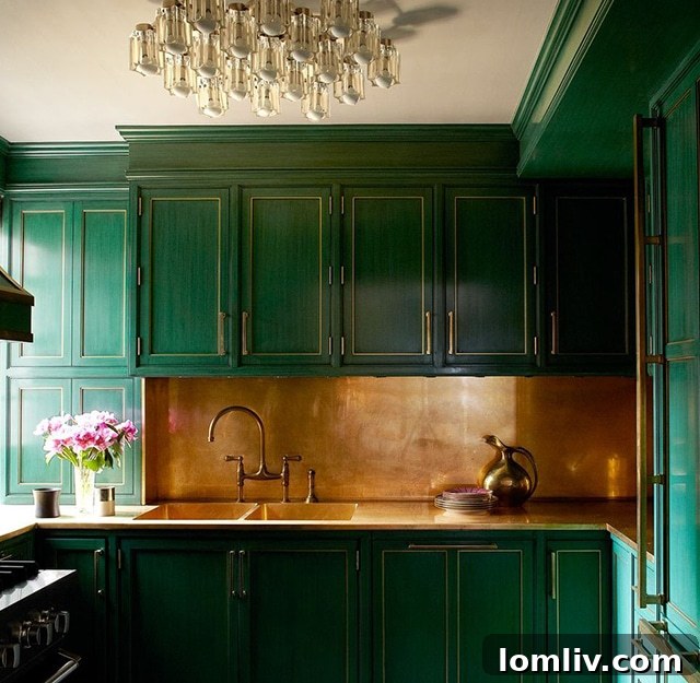 Cameron Diaz's kitchen featuring bold green cabinetry and modern design