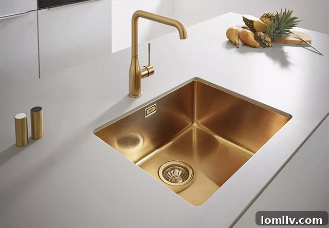 Modern kitchen sink with a sleek, minimalist design, emphasizing its role as a design element