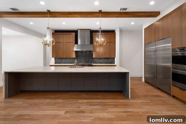 Spacious living room with high ceilings and fireplace
